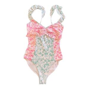 LoveShackFancy Pink and Green Floral One Piece Swimsuit